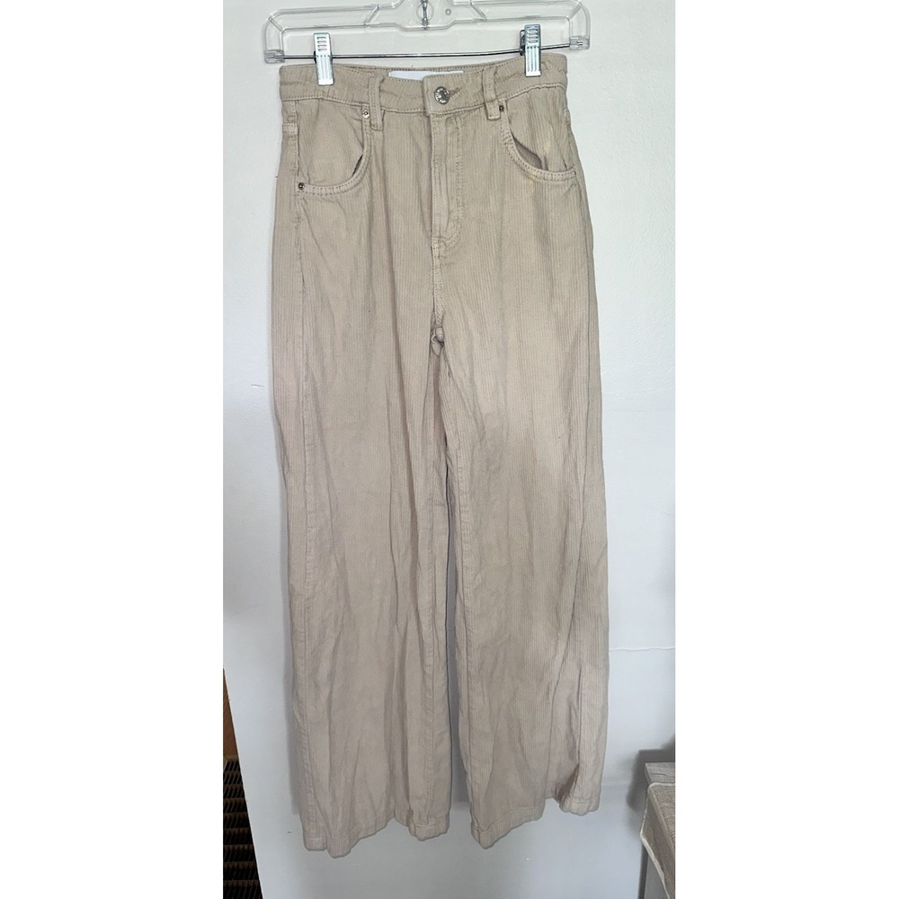 Bershka High‎ Rise Beige Cream Corduroy Wide Leg Pants Size 2 EUC